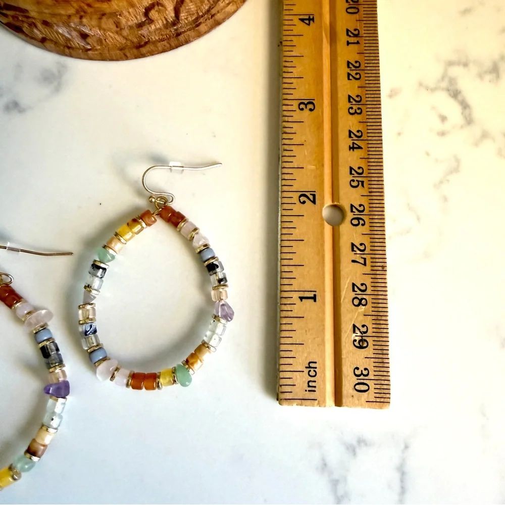 Colorful Stone Bead Earrings Teardrop Boho Natural Stones Jewelry Gift NEW - Picture 5 of 6
